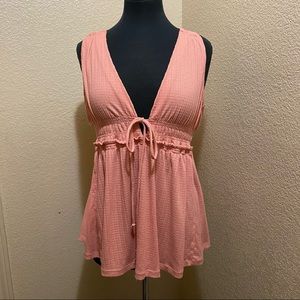 V-neck Free People coral/orange top sz L